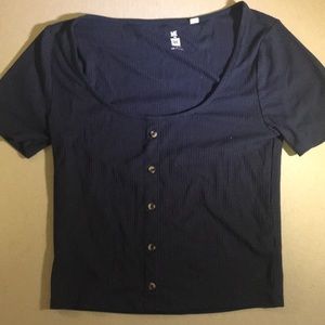 Blue scoop neck ribbed t shirt